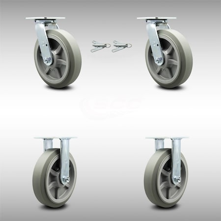 Service Caster 8 Inch SS Thermoplastic Caster Set with Roller Bearing 2 Swivel Lock 2 Rigid SCC SCC-SS30S820-TPRRF-BSL-2-R-2